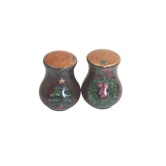 Lang & Wise Christmas Salt Pepper Set Vintage 2002 Ceramic Holiday Xmas - Picture 1 of 4